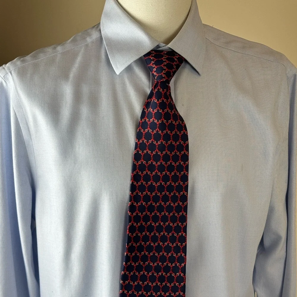 Bert Pulitzer Men’s Necktie - 100% Silk Navy & Red Chain Pattern - Made in USA
